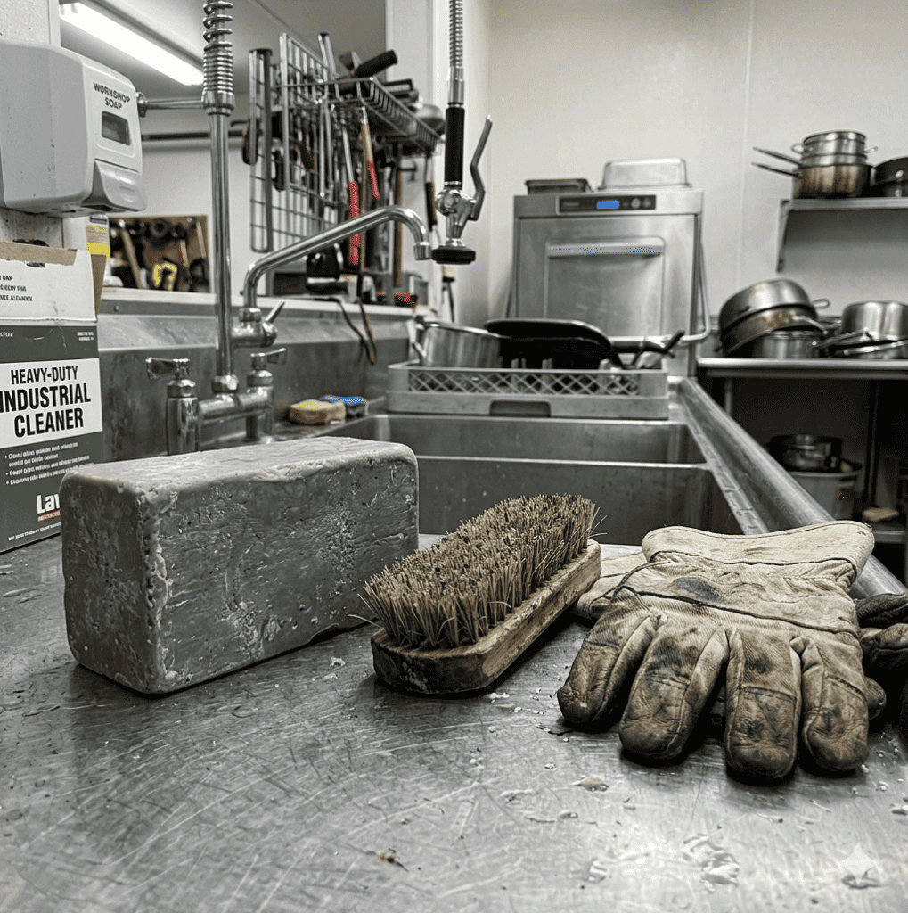 Industrial non-toilet soap for heavy-duty cleaning in workshop or kitchen — not for skin