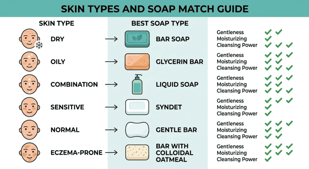 Which soap is best for your skin type — comparison chart visual guide dry oily sensitive
