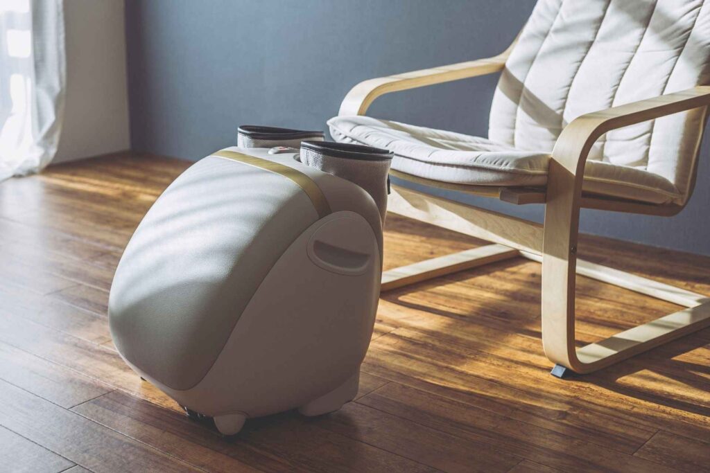 A foot massager with a chair