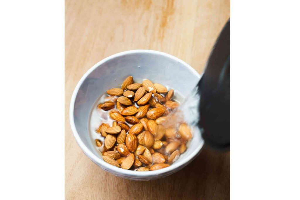 almonds soaked in boiled water