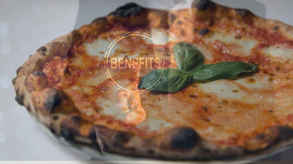 Pizza with overlay of benefit