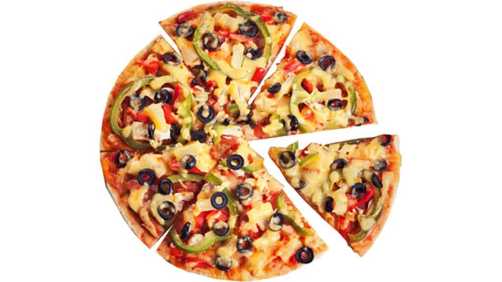 Pizza in slice, white background