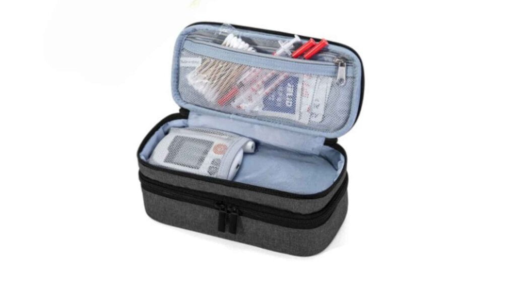 organized insulin kit in an insulin travel case