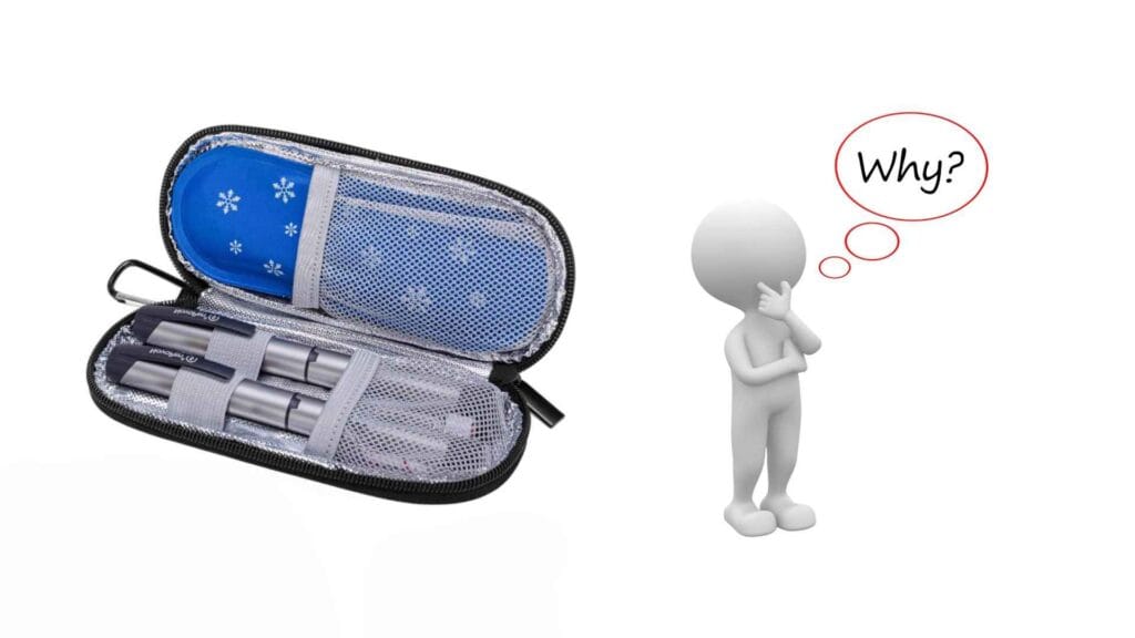 Insulin travel case with a cartoon thinking