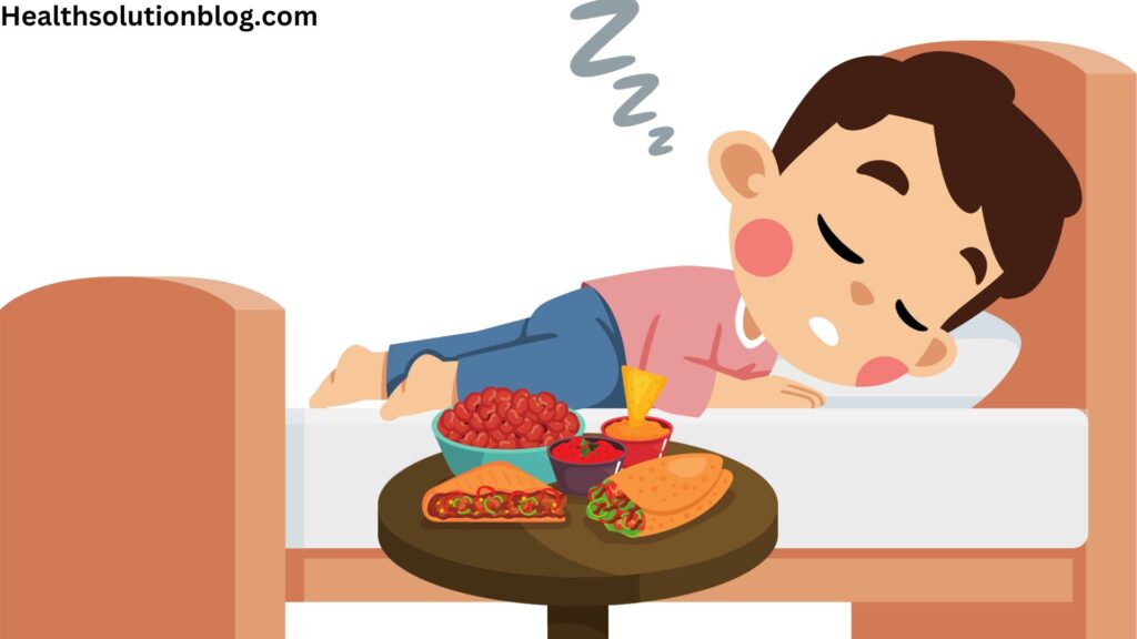 A cartoon sleeping with table on food
