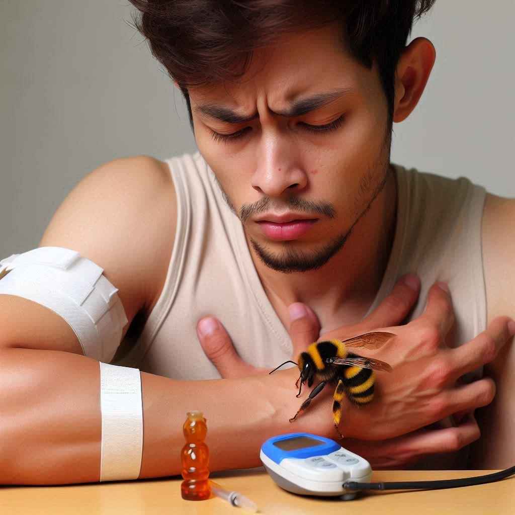 A person looking at bee on his hand