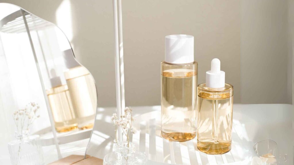 skin products in white bottles