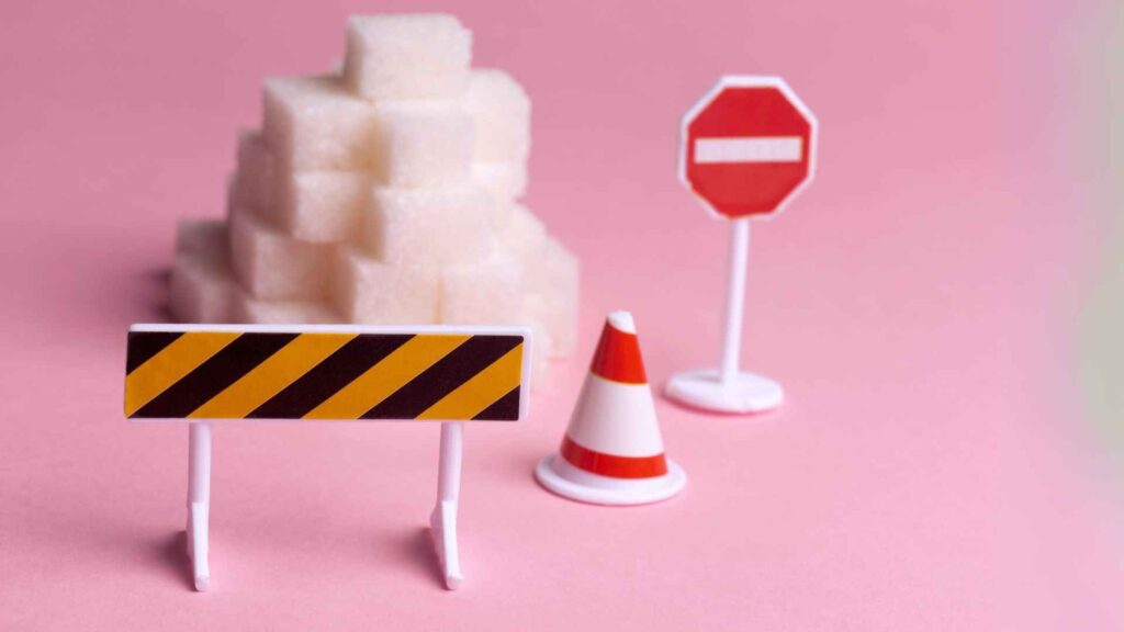 sugar cubes with stop cone, board and stop sign, toys