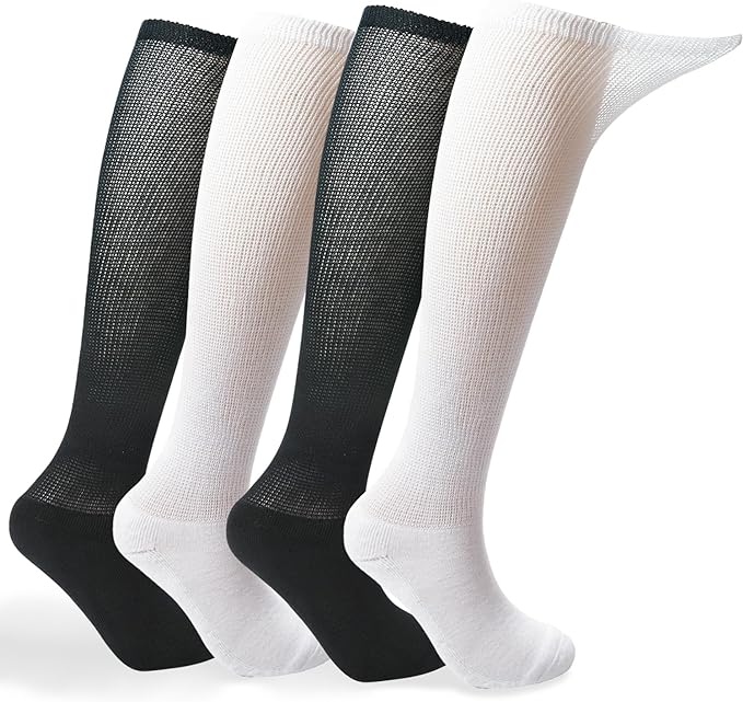 +MD 4 Pack Men’s Extra Wide Non-Binding Diabetic and Circulatory Over The Knee Socks