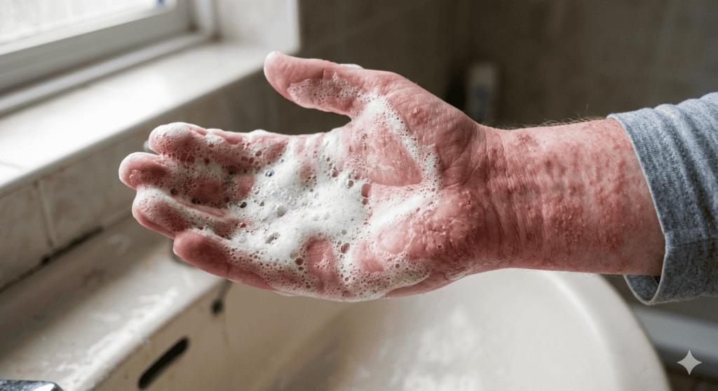 A man hand with soap foam