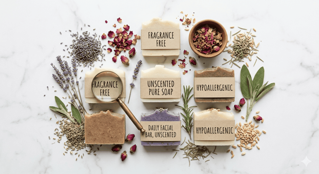 Fragrance soaps on white background