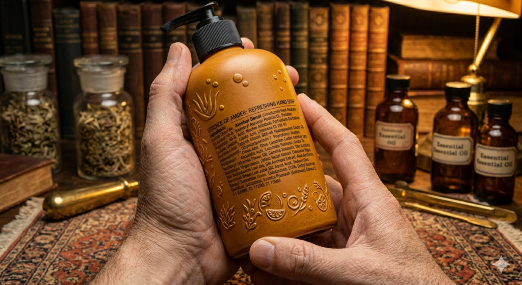 A man olding soap bottle