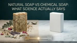 Natural soap vs chemical soap side by side comparison — handmade bar vs synthetic cleanser