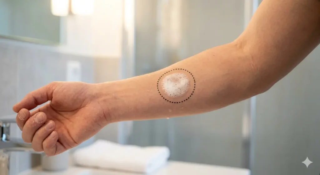 How to patch test new soap for dry sensitive skin — inner forearm 24-hour method