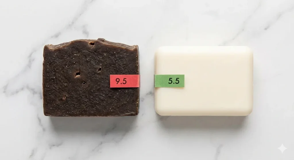 Syndet bar soap versus traditional bar soap pH comparison — pH-balanced cleanser for skin