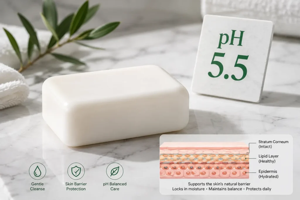 Synthetic syndet bar soap pH balanced gentle cleanser skin-safe ingredients