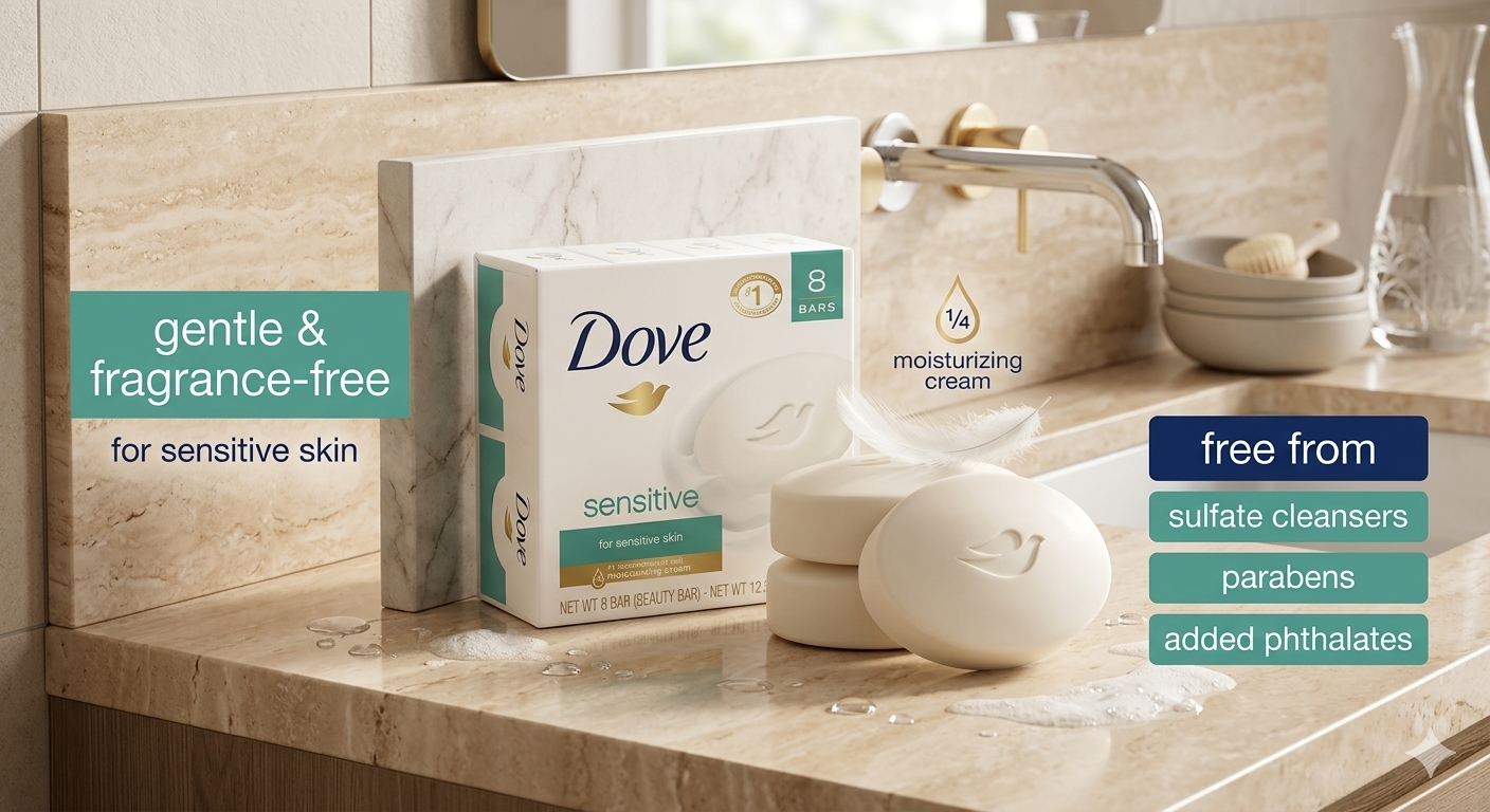 Generic fragrance-free sensitive skin cleansing bar for eczema prone skin