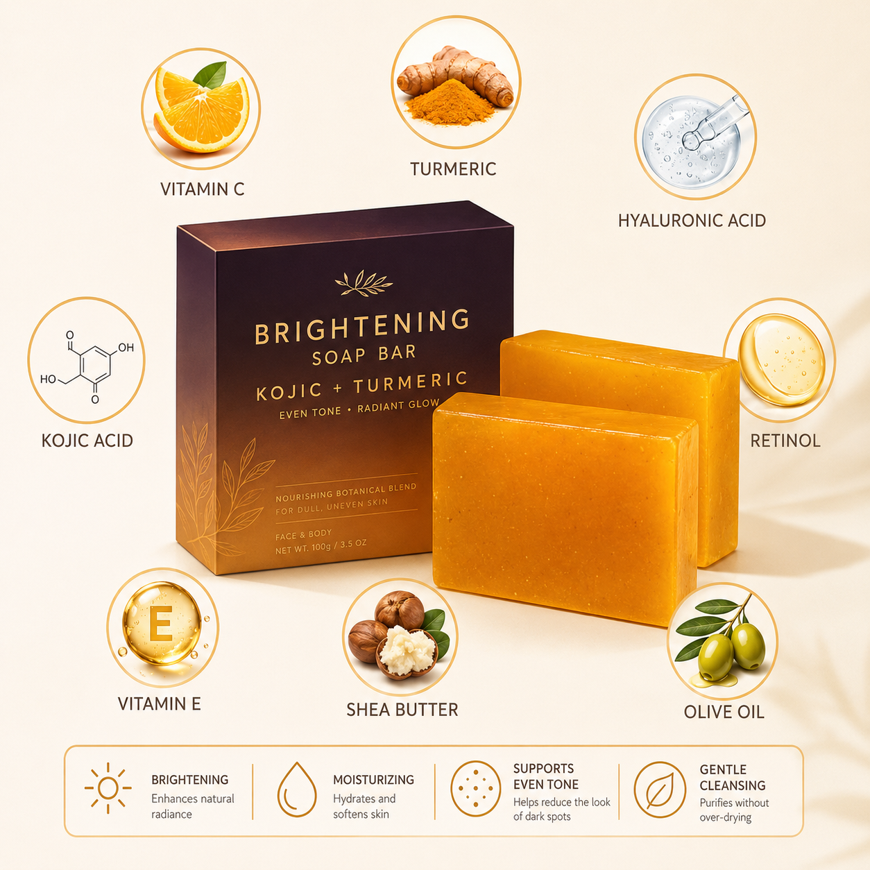 Generic kojic acid turmeric brightening soap for dark spots